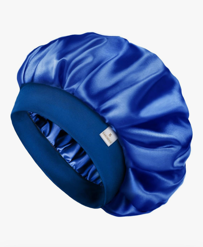 Satin Silk Bonnet for Sleeping, Double Layer Silk Sleep Cap for Men & Women, Soft Satin Lined Bonnet for Natural & Curly Hair(Black)