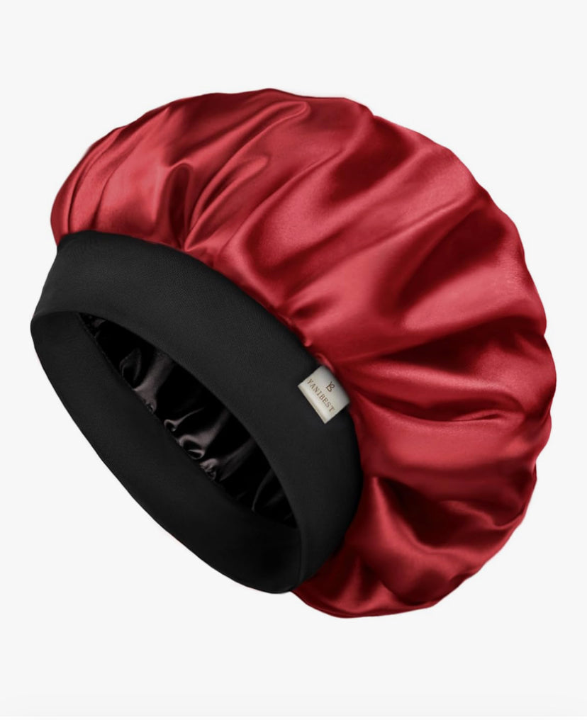 Satin Silk Bonnet for Sleeping, Double Layer Silk Sleep Cap for Men & Women, Soft Satin Lined Bonnet for Natural & Curly Hair(Black)